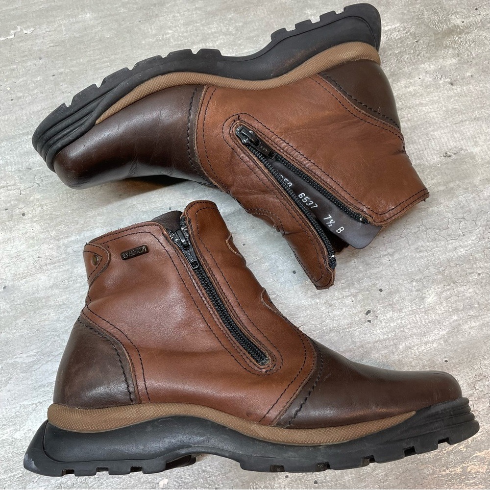 Anfibio Leather Shearling Lined Boots Womens 7.5 Brown Good Two Tone Zipper 6537